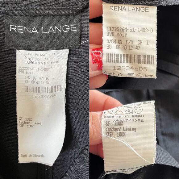 RENA LANGE Blazer Black Jacket Button Down Long Sleeves Collared Pockets EUC - Picture 9 of 11